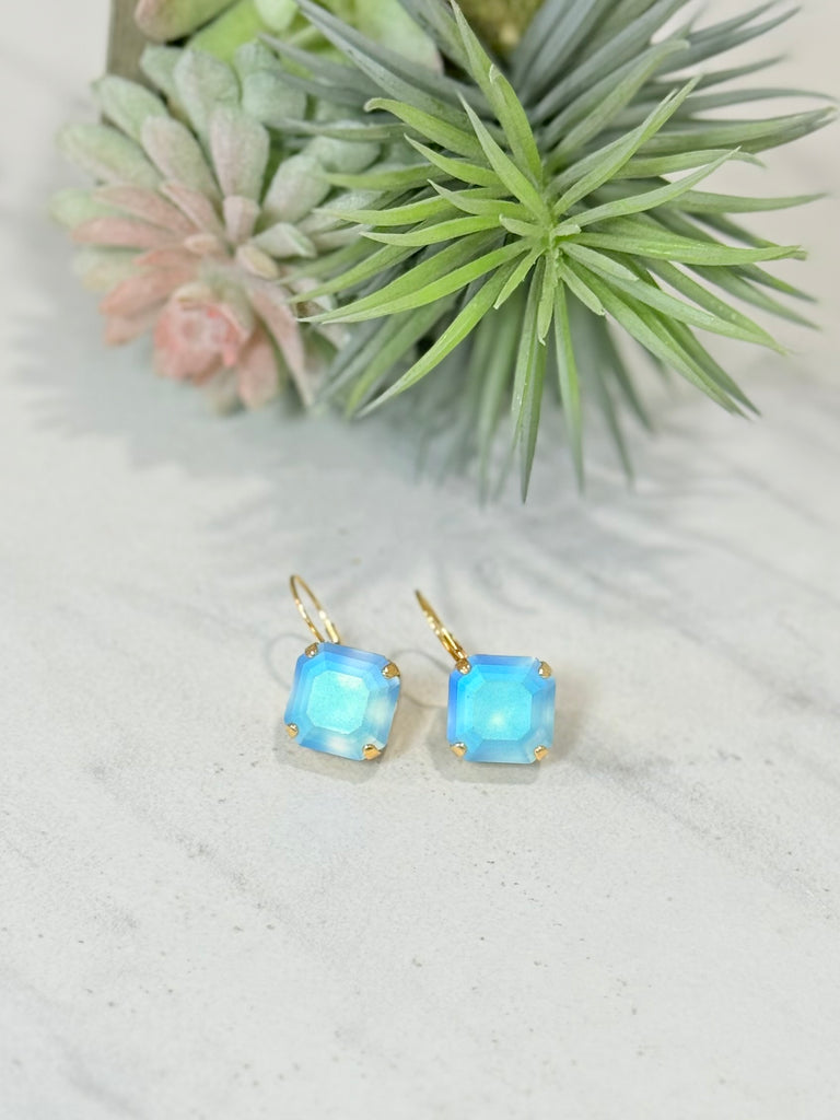 Nikki Swarovski Hook Earrings in Matte Aquamarine