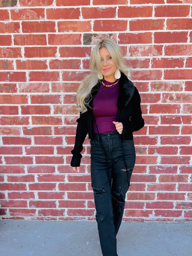 Cozy Luxe Tie Top - Black