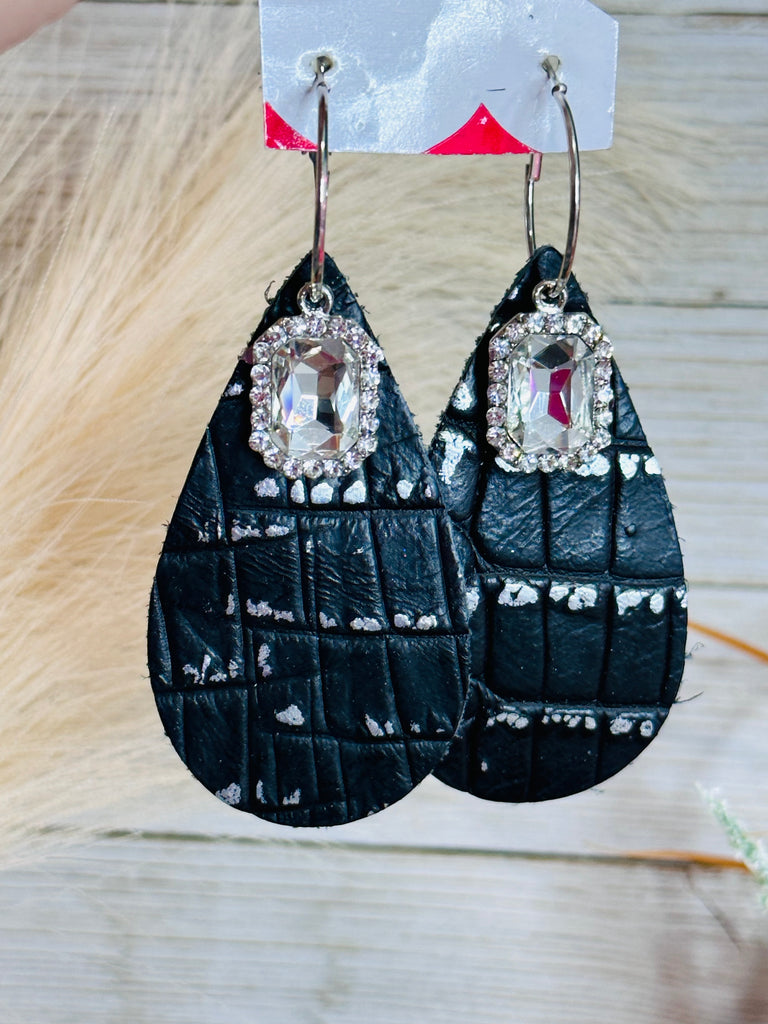 Dusted Silver Croc Leather Earrings