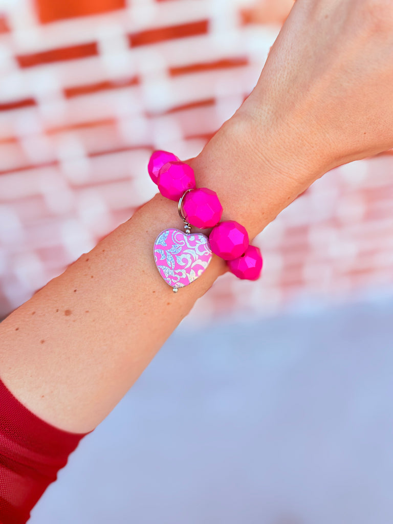 Hot Pink Hearts Fluttering Pink Diamond Charm Bracelet