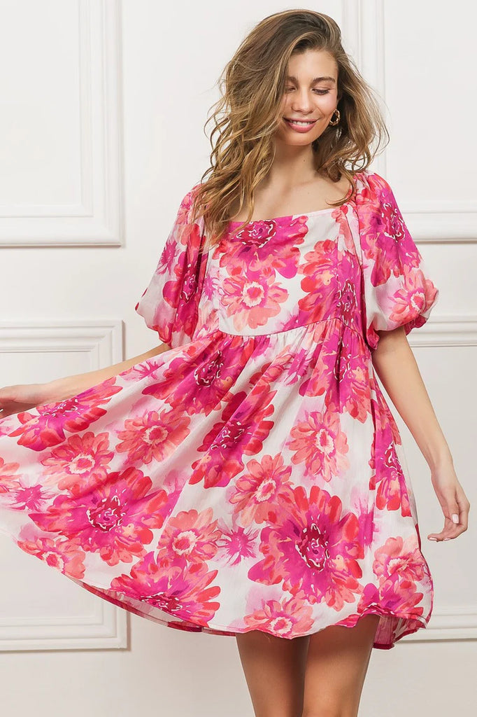 Floral Printed Puff Sleeve Midi Dress