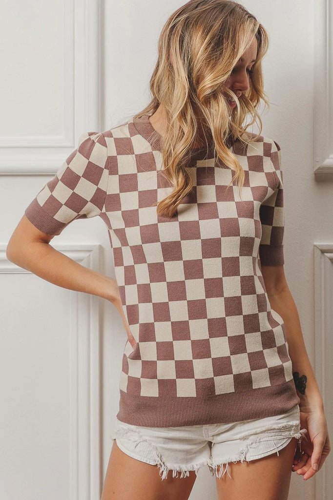 Coco Checkered Pattern Short Sleeve Top