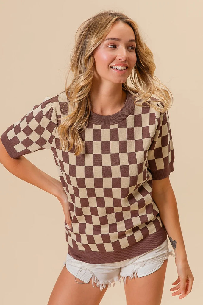 Coco Checkered Pattern Short Sleeve Top