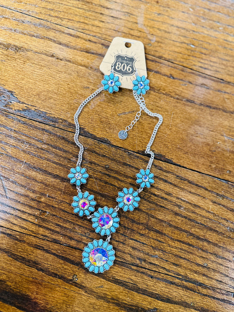 Turq & Crystal Floral Concho Necklace Duo