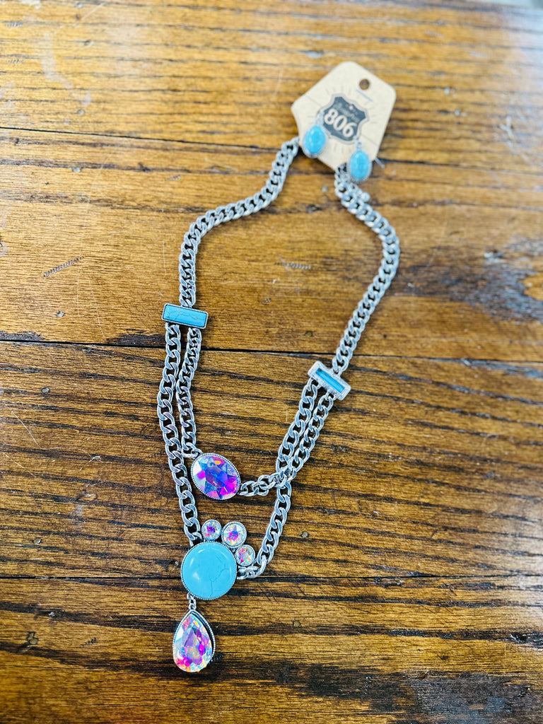 Staggered Ab & Turquoise Navajo Necklace