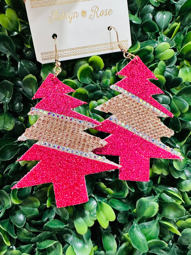 Fuchsia Tree Glitter Earrings