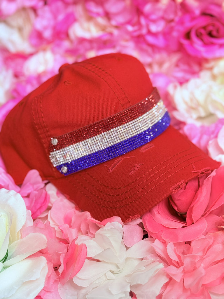 USA Crystal Stripe Hat - Red