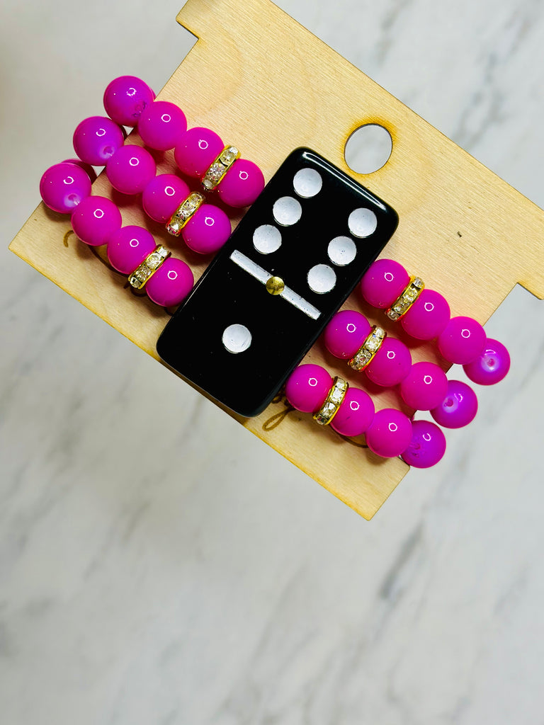 Hot Pink Life's A Gamble Domino Bracelet Stack