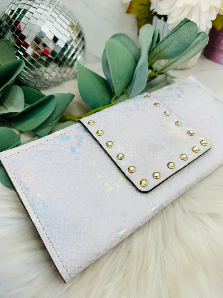 Snow White Hologram Viper Leather AB Wallet Clutch