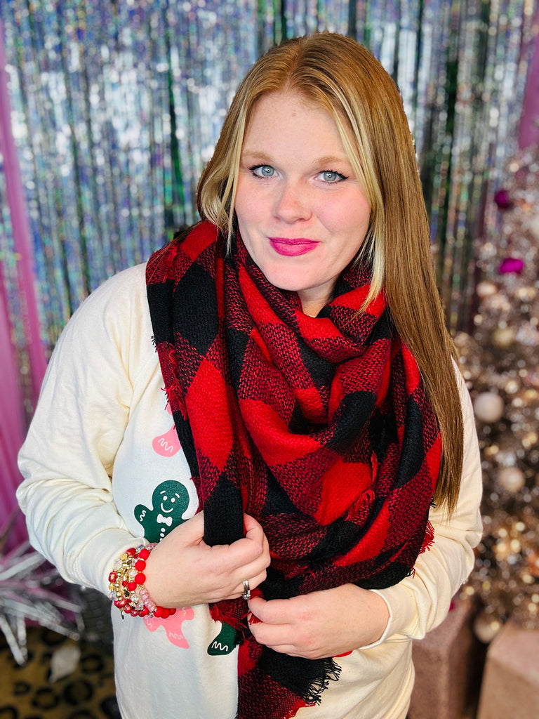 Hometown Holiday Plaid Blanket Scarf-ONE SIZE
