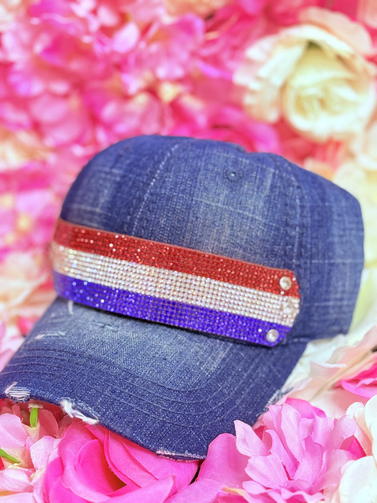 USA Crystal Stripe Hat - Denim