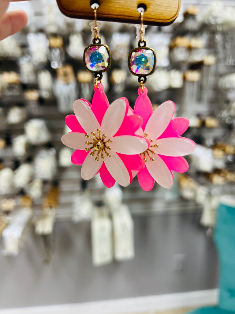 1CNC j162-pink double floral earrings