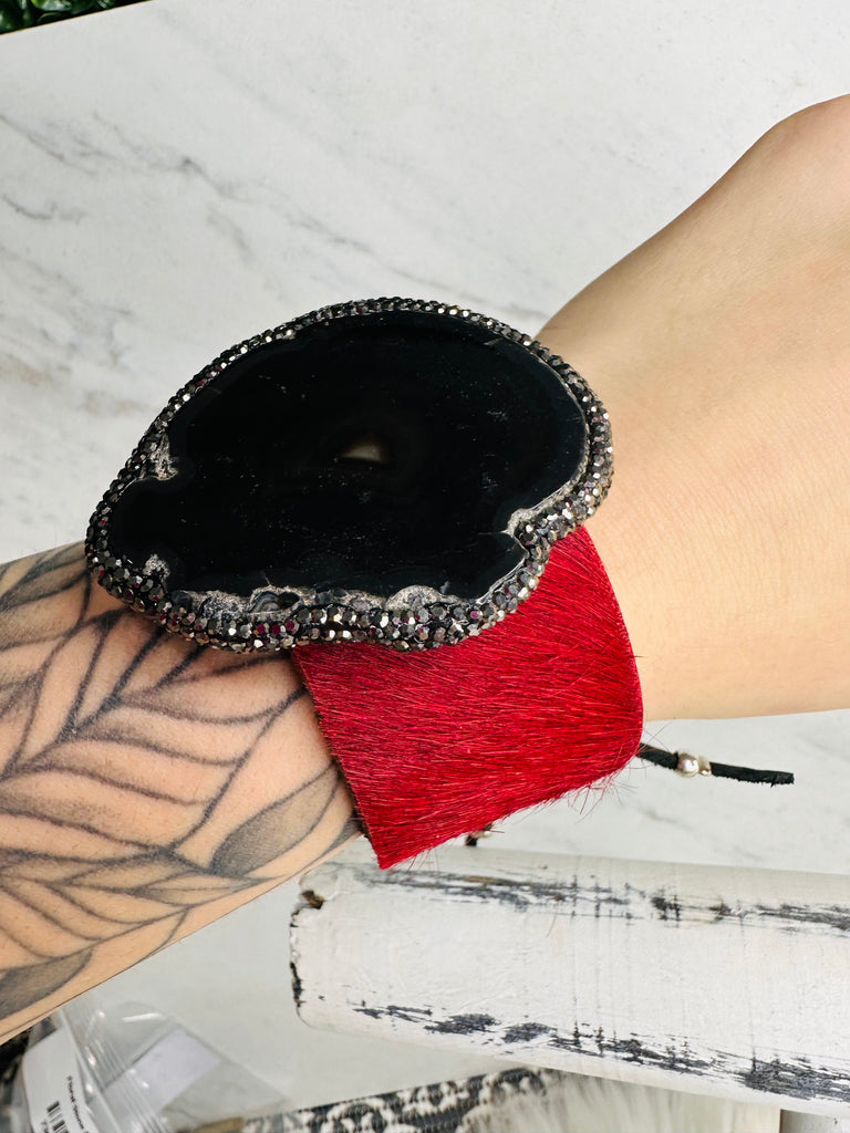 Lipstick Red Hide & Black Slab Cuff