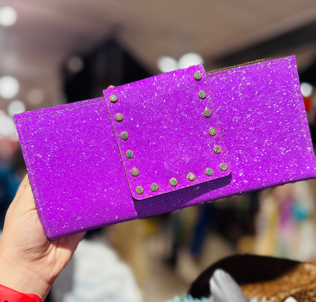 Purple- Matte Glitter AB Wallet Clutch