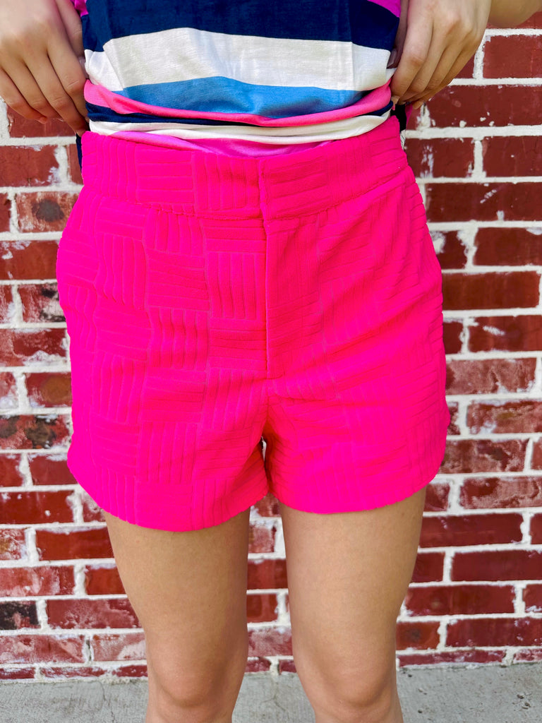 Fuchsia High Waisted Mini Shorts