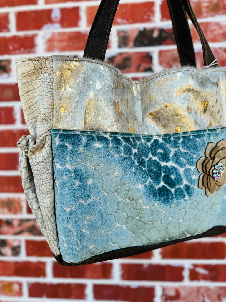 Vintage Embroidered Deep Seafoam Stella Tote