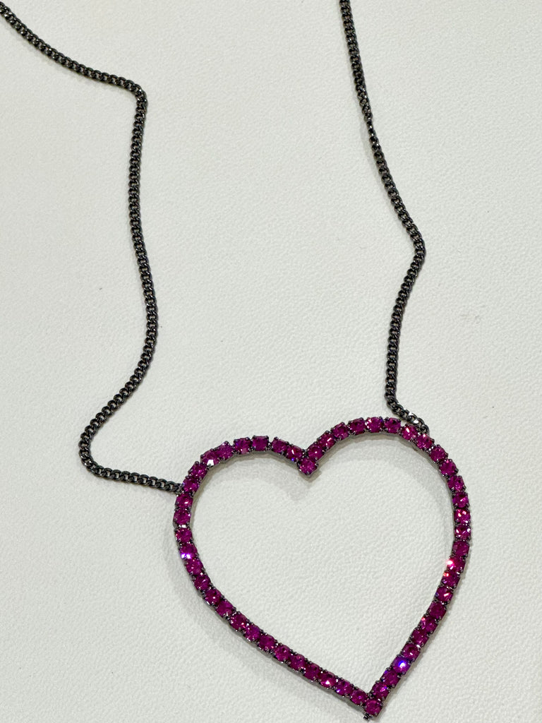 Smutt Fuchsia Antique Open Heart Necklace