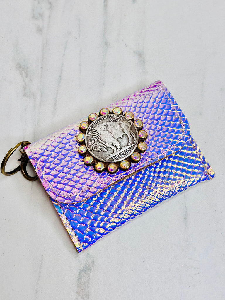 Mermaid Hologram Leather & Vintage Coin Dolly Card Holder
