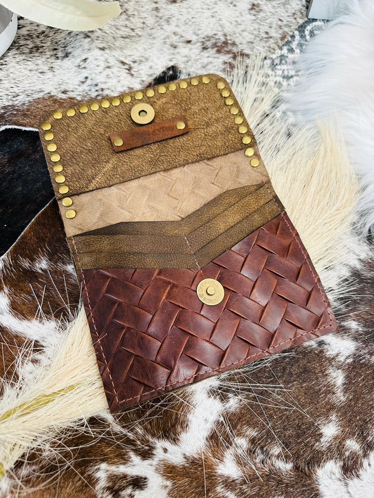 Chocolate Woven AB Studded Flora Wallet
