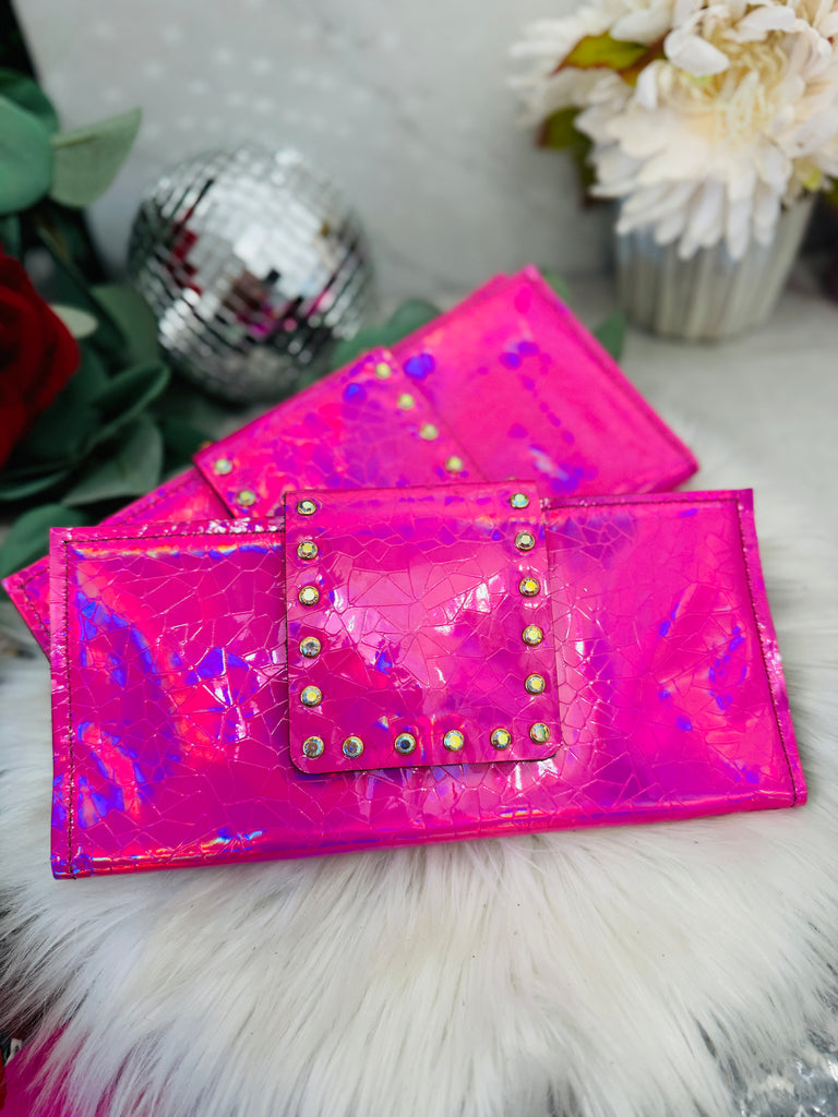 Pink Metallic Hologram Leather AB Wallet Clutch