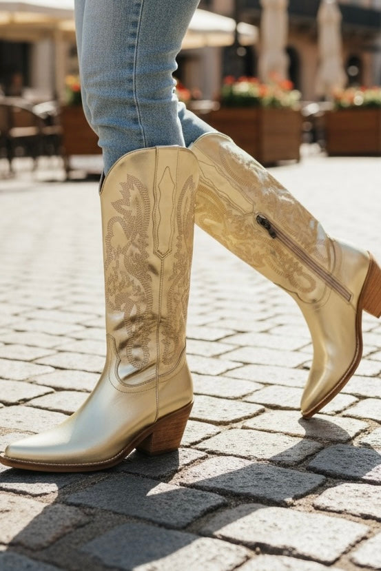 Light Taupe Golden Metallic Cowgirl Boots