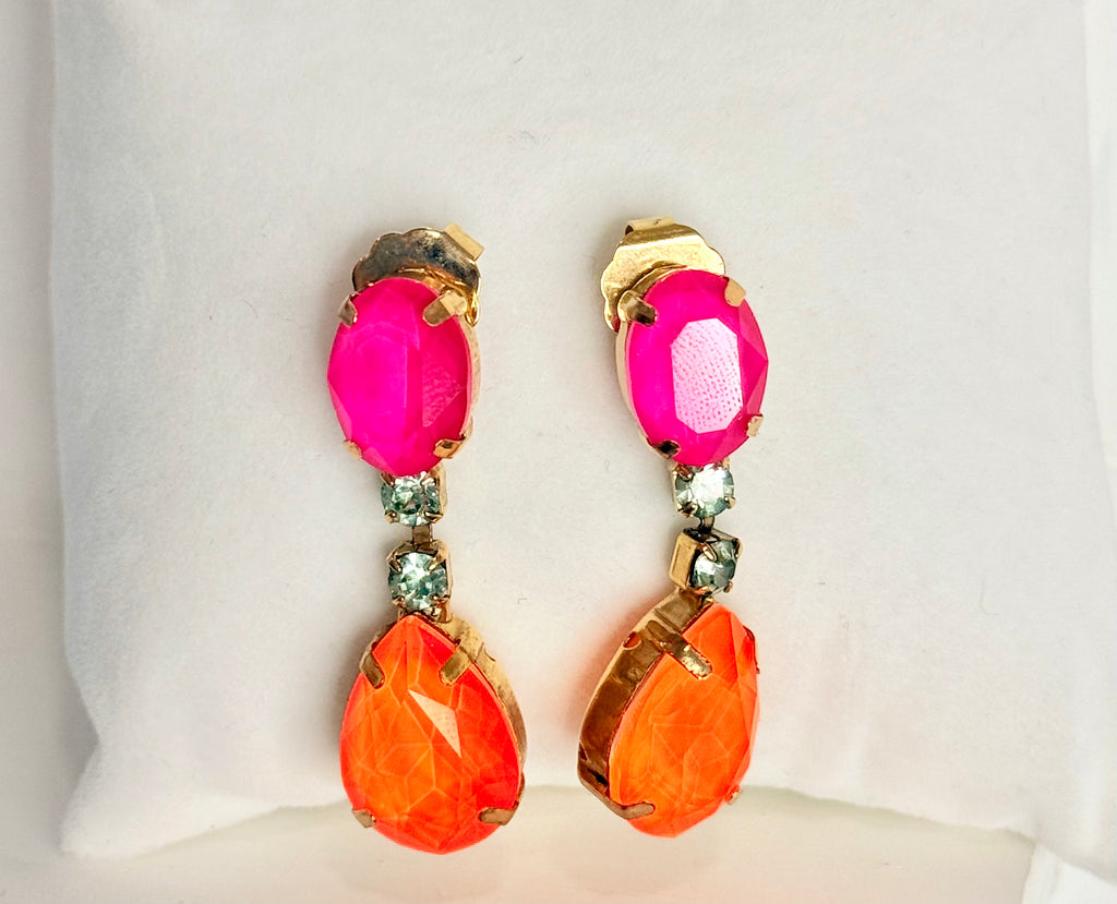 Masha Sarovski Stud Dangle Earrings - Neon Pink