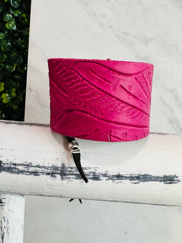 Pink Tooled Leather Cinch Cuff