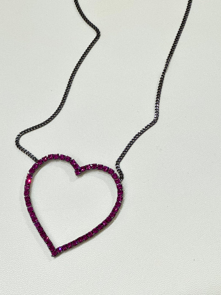 Smutt Fuchsia Antique Open Heart Necklace