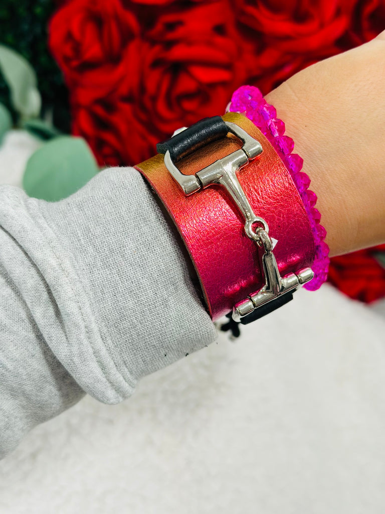 Metallic Ombre Leather Buckle Cuff