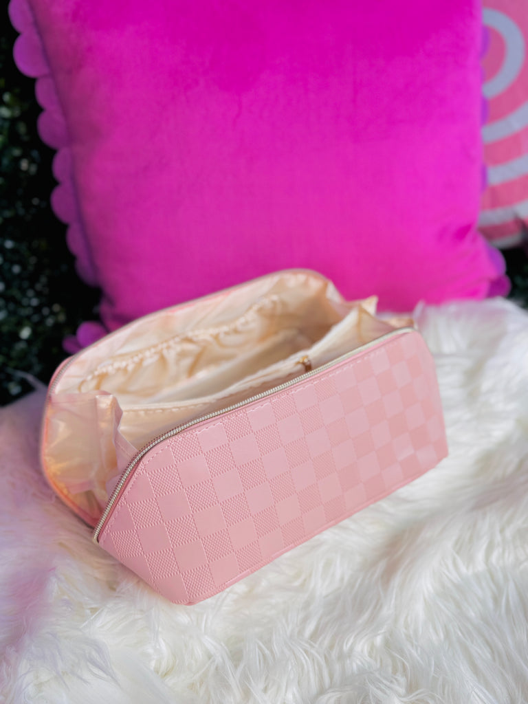 Pink Racer Checked Out Zipper Cosmetics Zip Up Bag