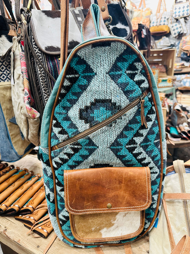 Ziggy Teal Canvas & Leather Sling Bag