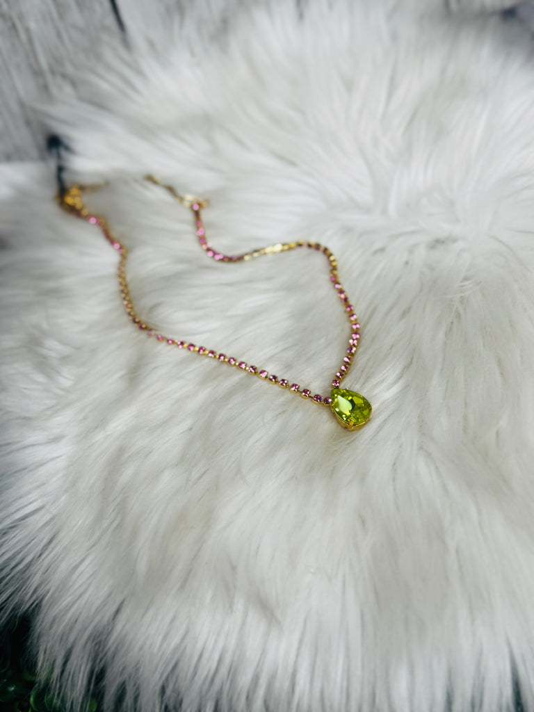 Milli Swarovski Crystal Necklace -  Rose / Chartreuse