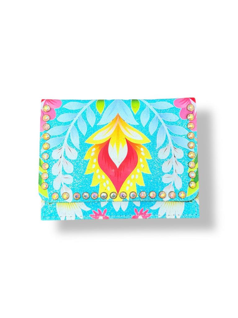 Tiffany Teal Floral Glitter Flora Wallet