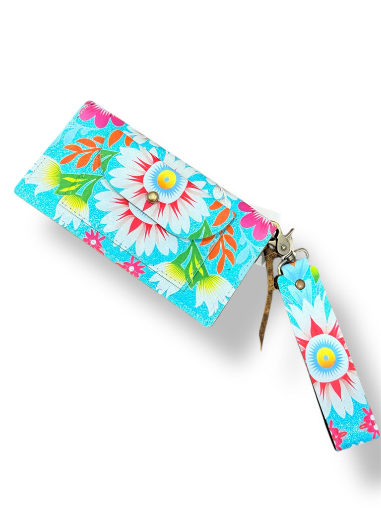 Teal Floral Glitter Fallon Bifold Wallet