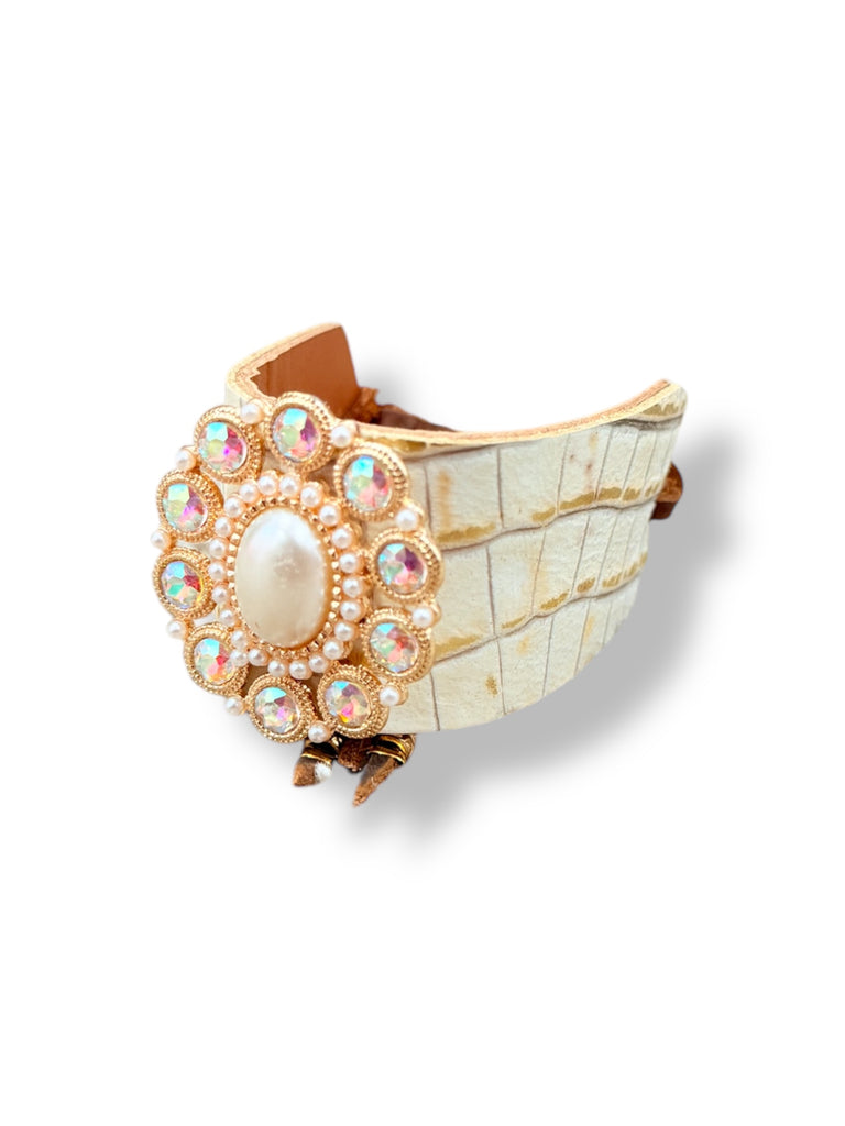 Ivory and gold Croc AB Cuff