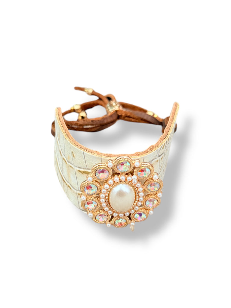 Ivory and gold Croc AB Cuff