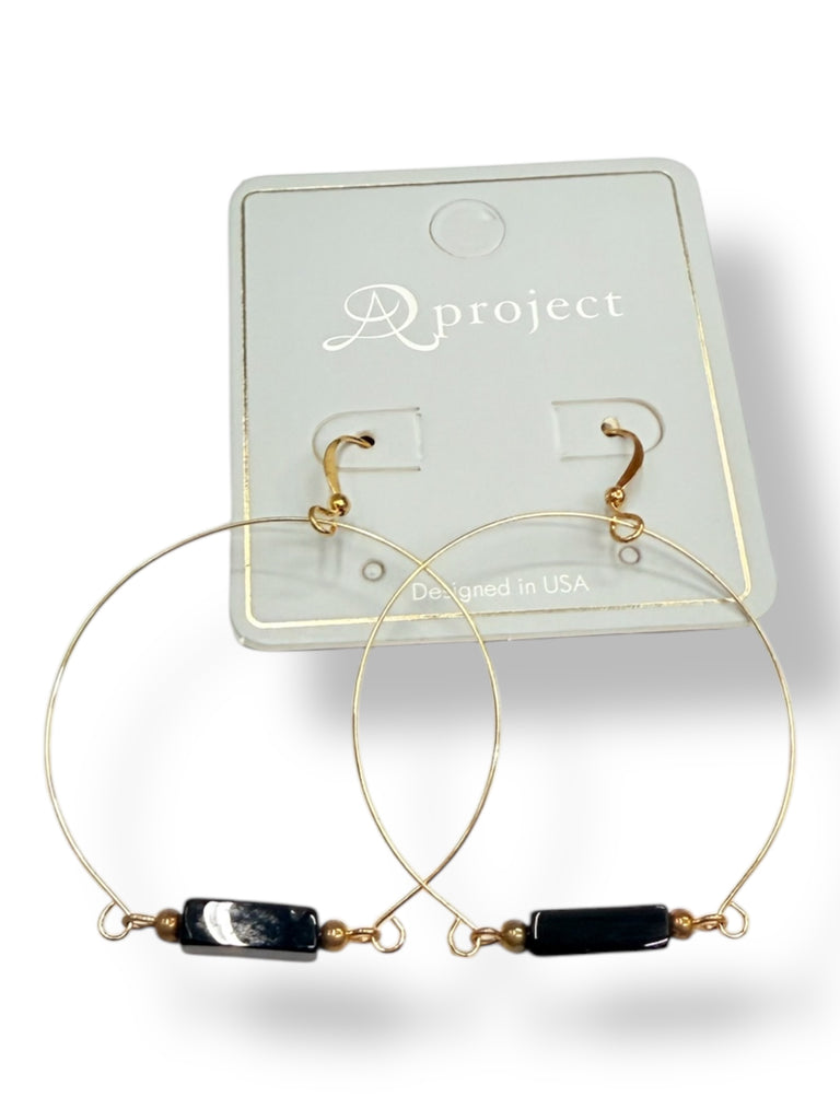 Jet Black Stone Golden Hoops