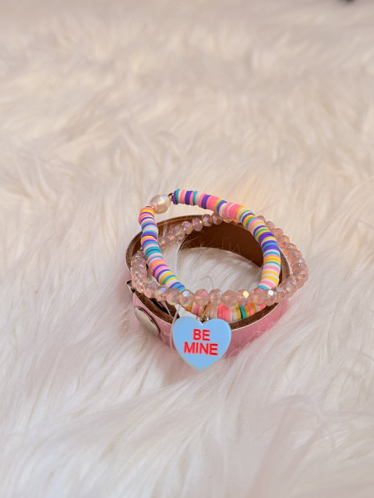 Spring Mix Candy Charm Leather Hearts Bracelet Set