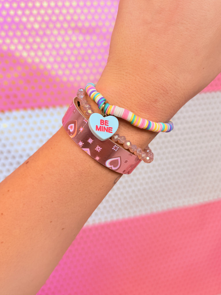 Spring Mix Candy Charm Leather Hearts Bracelet Set