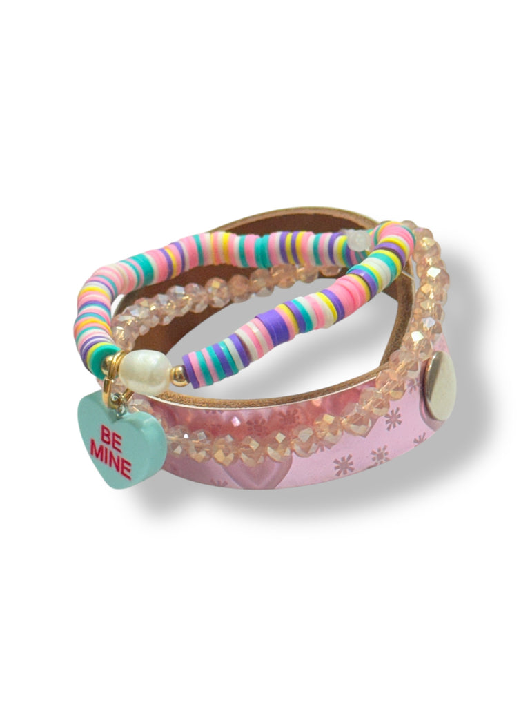 Spring Mix Candy Charm Leather Hearts Bracelet Set