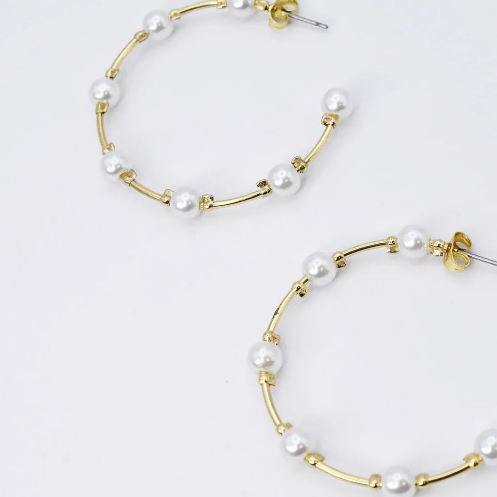 14k Pearl Gold Hoop Earrings