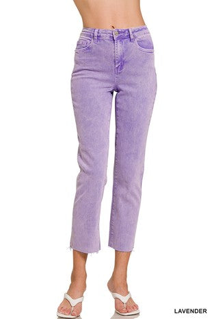 Lavender Acid Wash High Rise Non Distressed Frayed Denim Jeans