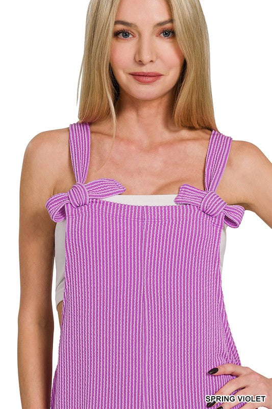 The Daisy Corded Ribbed Knot Relaxed Fit Overalls in Spring Violet