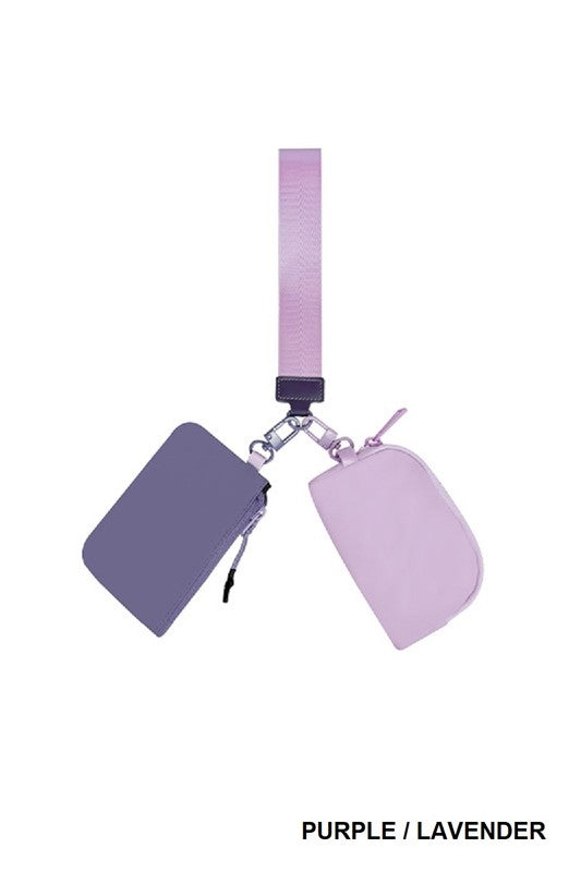 Dual Pouch Wristlet Keychain with Adjustable Strap Lavender