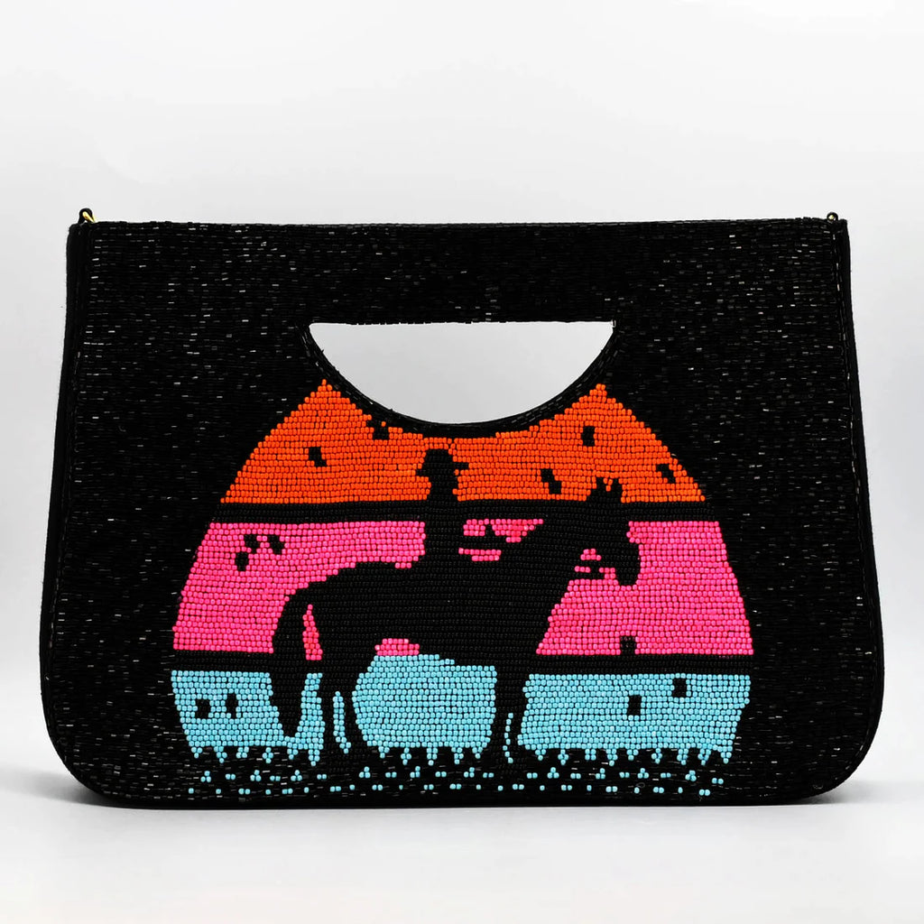 Old West Sunset Crystal Beaded Clutch Crossbody Purse