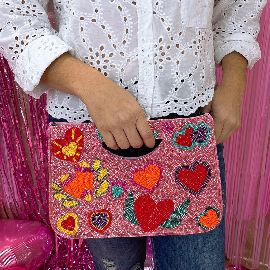 Angel Hearts Beaded Clutch and Crossbody Purse