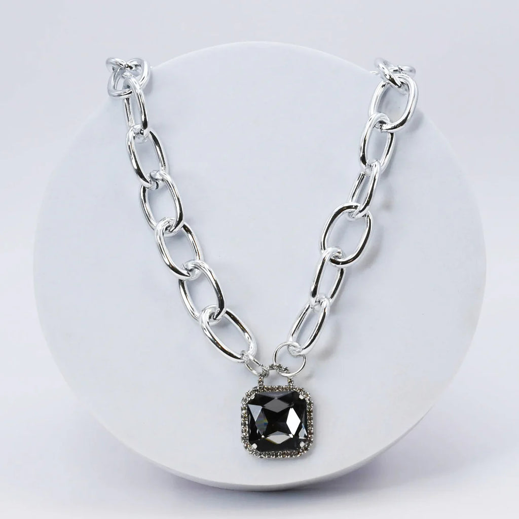 Black Glamour Chunk Charm Necklace