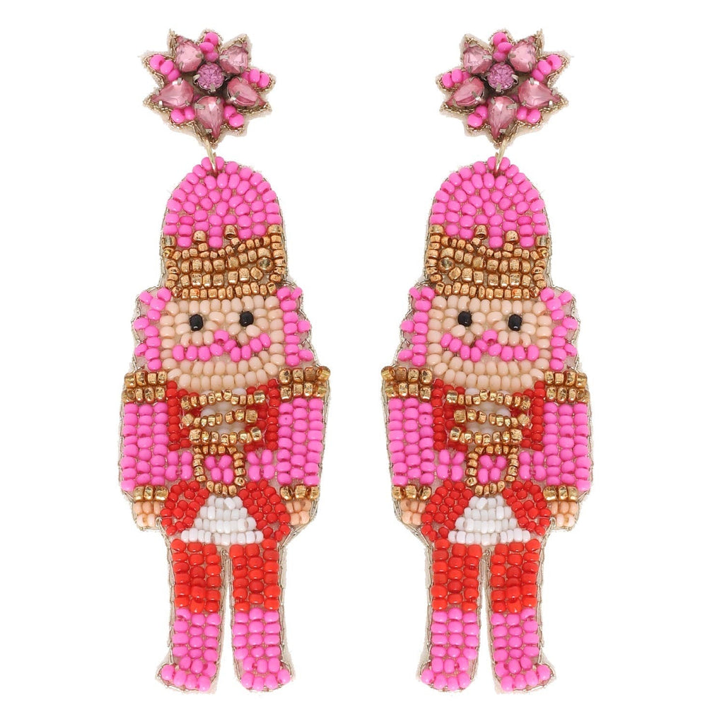 Pink Holiday Nutcracker Beaded Earrings