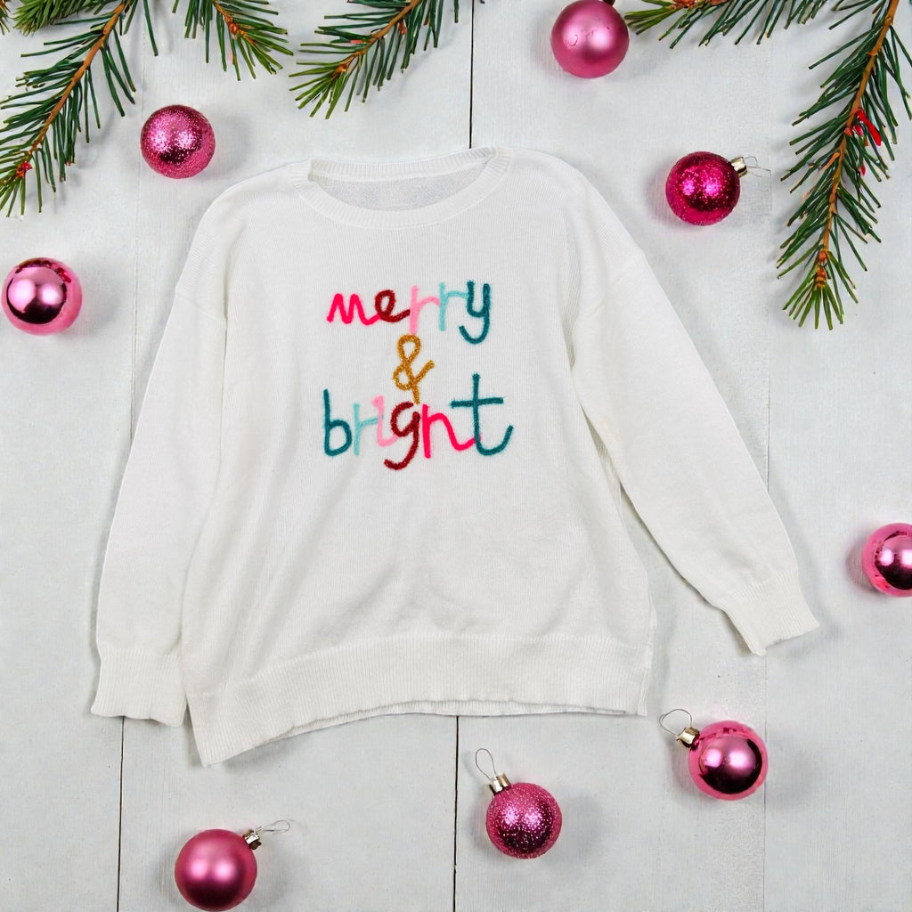 Merry & Bright White Knit Sweater