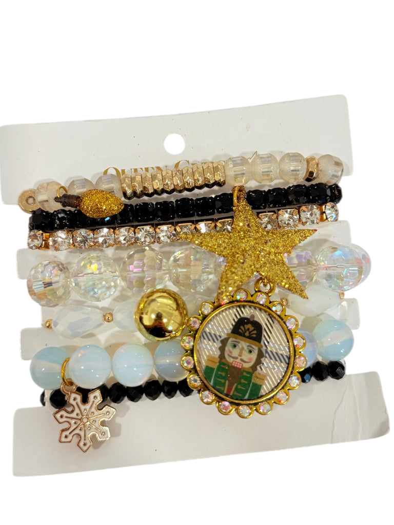 Gold Plaid Nutcracker Bracelet Stack